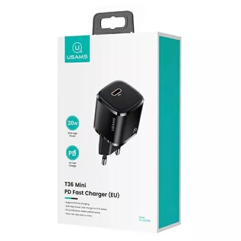 Caricabatterie usams 1x USB-C T36 + Lightning PD — caricabatterie PD compatto con USB-C e Lightning