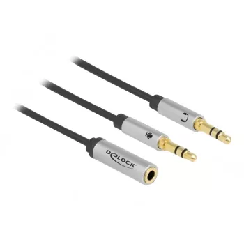 Delock - adattatore per cuffie - mini-phone stereo 3,5 mm 4 poli femmina a mini jack stereo maschio - 27 cm - nero (66740)