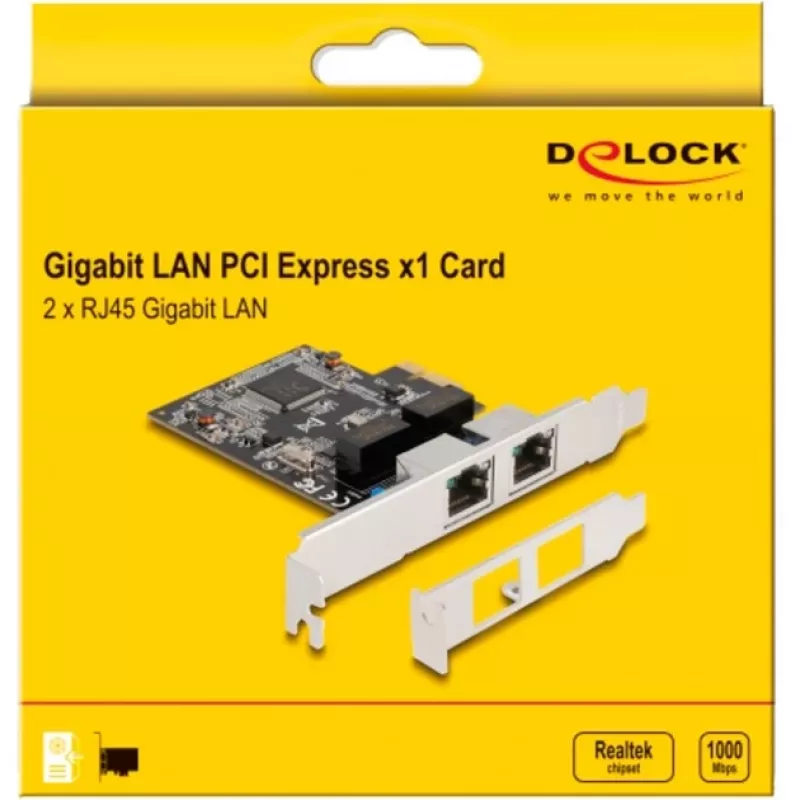 Delock scheda PCI Express x1 a 2 x RJ45 Gigabit LAN RTL8111 (88615)
