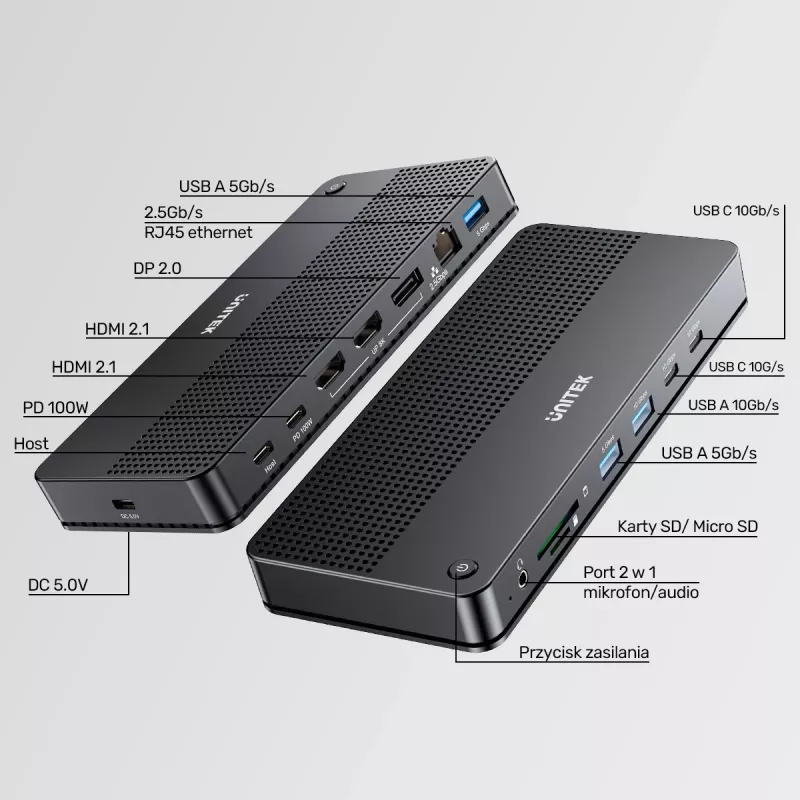 Docking station UNITEK D1104A01 USB4 con cavo 100 W Power Delivery