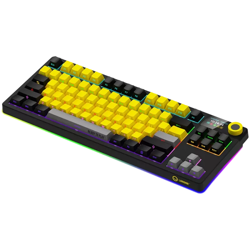 LORGAR KBP70TKLW, tastiera gaming meccanica TKL wireless Pro, nero/giallo, layout EN
