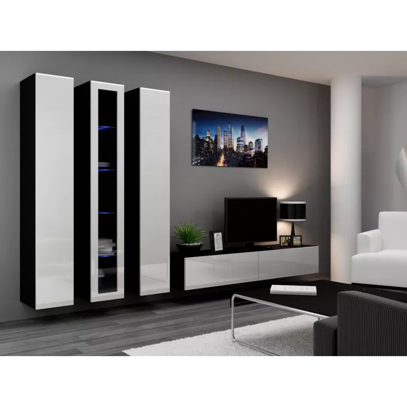 Cama composizione mobili soggiorno VIGO 2 nero/bianco lucido