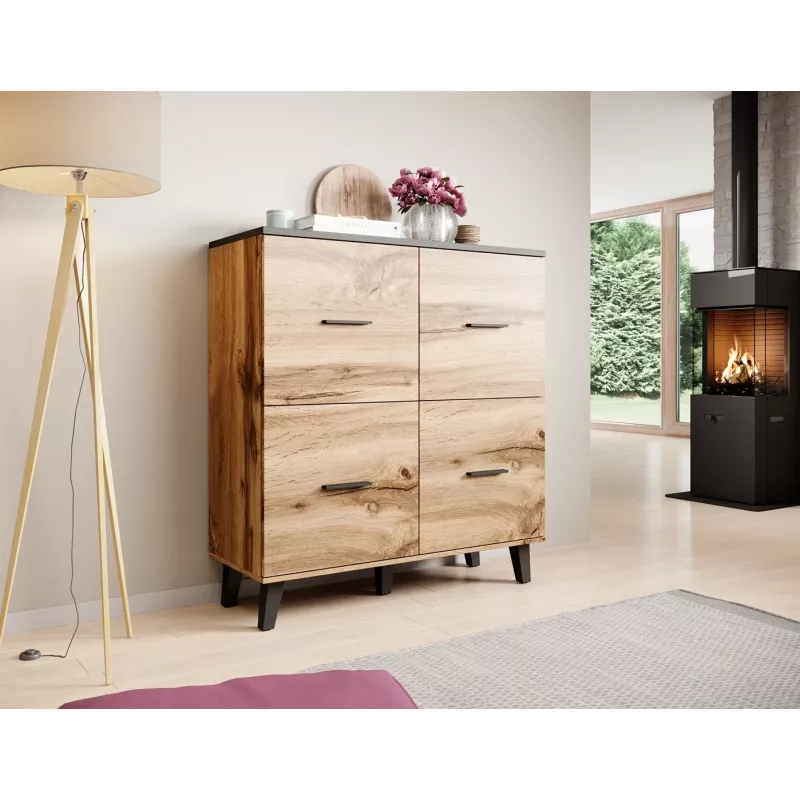Cama sideboard LOTTA 110 4D rovere wotan + nero opaco