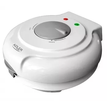 Macchina per waffle Adler AD 3038 – waffle rotondo singolo, 1500 W, termostato regolabile, piastre antiaderenti, grigio/bianco