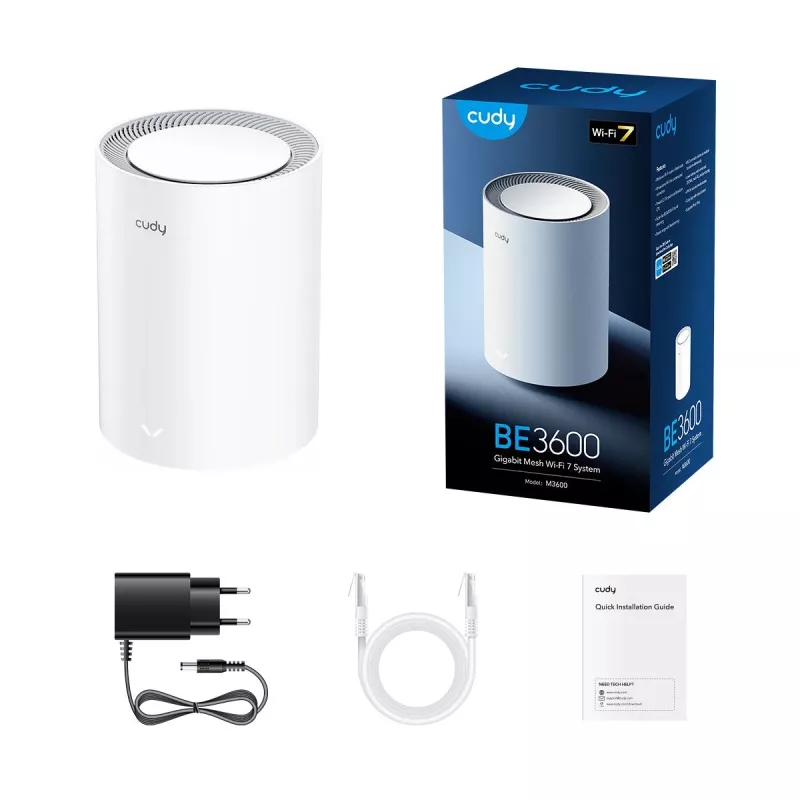 Sistema Mesh Cudy M3600 dual-band Wi-Fi 7 (802.11be), 2882 Mbit/s, 3x LAN, 4 antenne interne, bianco