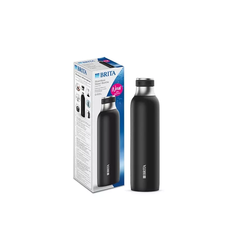 Bottiglia per carbonazione BRITA 650 ml, acciaio inox, nera, lavabile in lavastoviglie
