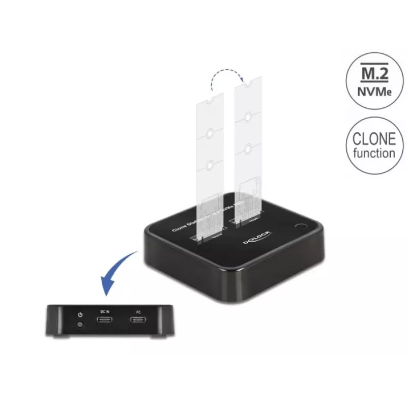 Docking station DeLOCK M.2 per 2 x M.2 NVMe PCIe SSD con funzione di clonazione