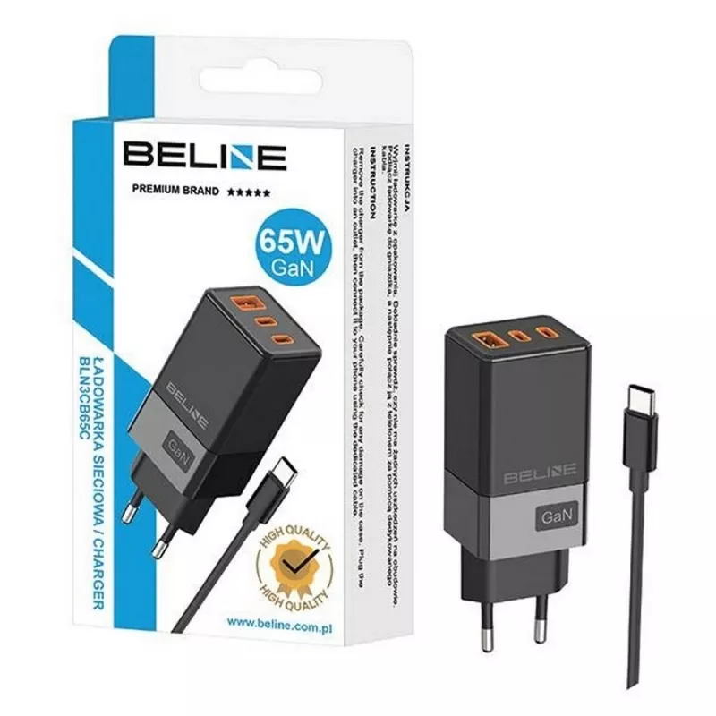 Alimentatore Beline 2x USB-C 1x USB 65W cavo USB-C nero/nero PD 3.0