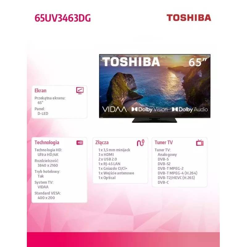 TV Toshiba 65UV3463DG 65 pollici 4K Ultra HD DLED 3840 x 2160