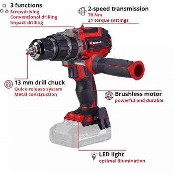 Trapano avvitatore a percussione a batteria EINHELL TP-CD 18/70 (modello 4514315) — solo corpo, senza batteria e caricabatterie