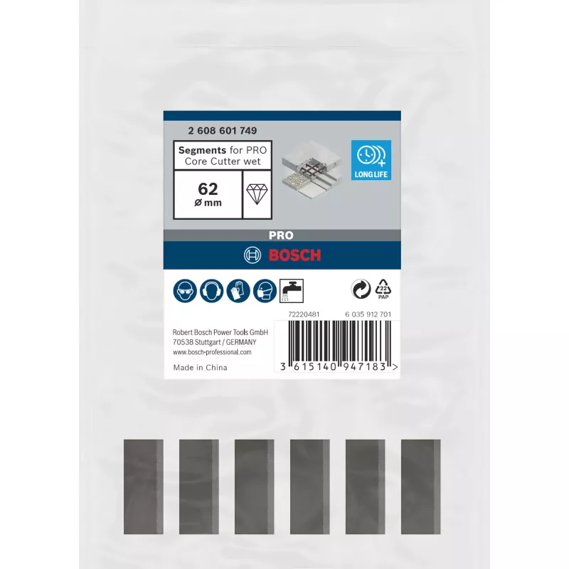 Segmento diamantato per taglio, Bosch 2608601749, 62 x 450 mm (1 1/4