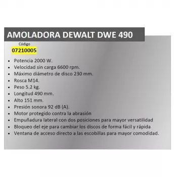 Smerigliatrice angolare DeWALT DWR490 — 2200 W, disco 230 mm, 6600 RPM, 5,2 kg