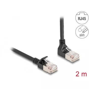 Delock - Cavo di rete - RJ-45 (M) piegato verso l'alto a RJ-45 (M) dritto - 2,0 m - 4,5 mm - S/FTP - CAT 6a - schermato, senza alogeni - nero (80288)