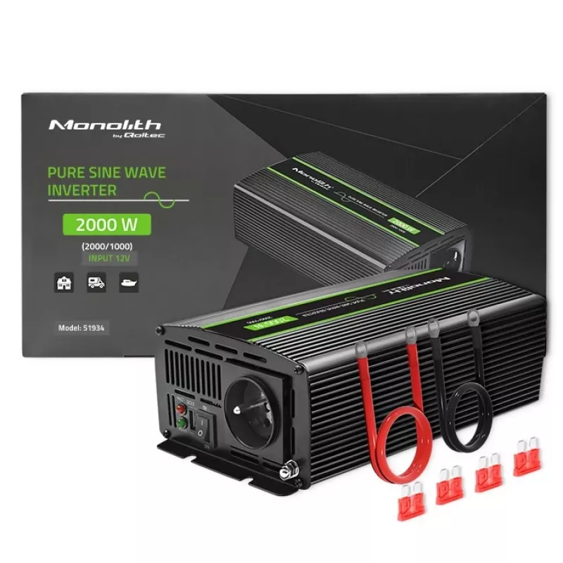 Qoltec Monolith 51934 inverter per auto, 2000 W, nero