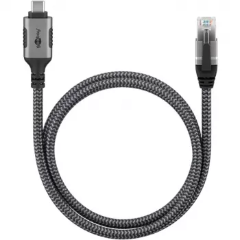 Cavo Ethernet USB-C 3.2 Gen2 connettore maschio > connettore maschio RJ-45, adattatore LAN nero/argento, 1,5 metri, rivestimento in tessuto intrecciato