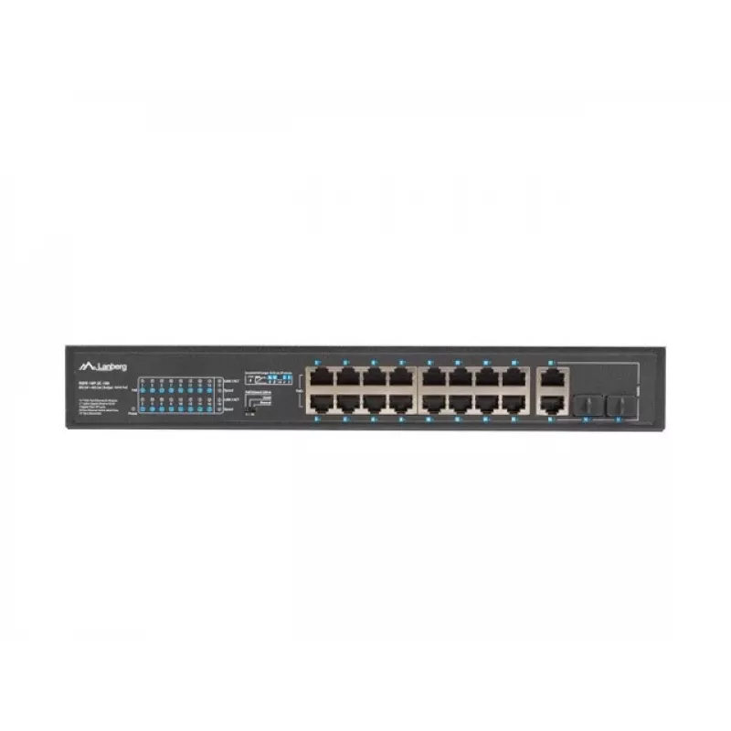 Lanberg RSFE-16P-2C-150 switch PoE+ non gestito, 16x 10/100 PoE+, 2x combo Gigabit, 150 W, rack 1U