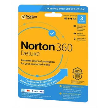 Norton 360 Deluxe | 3 dispositivi | 1 anno | 25 GB di spazio cloud | EU