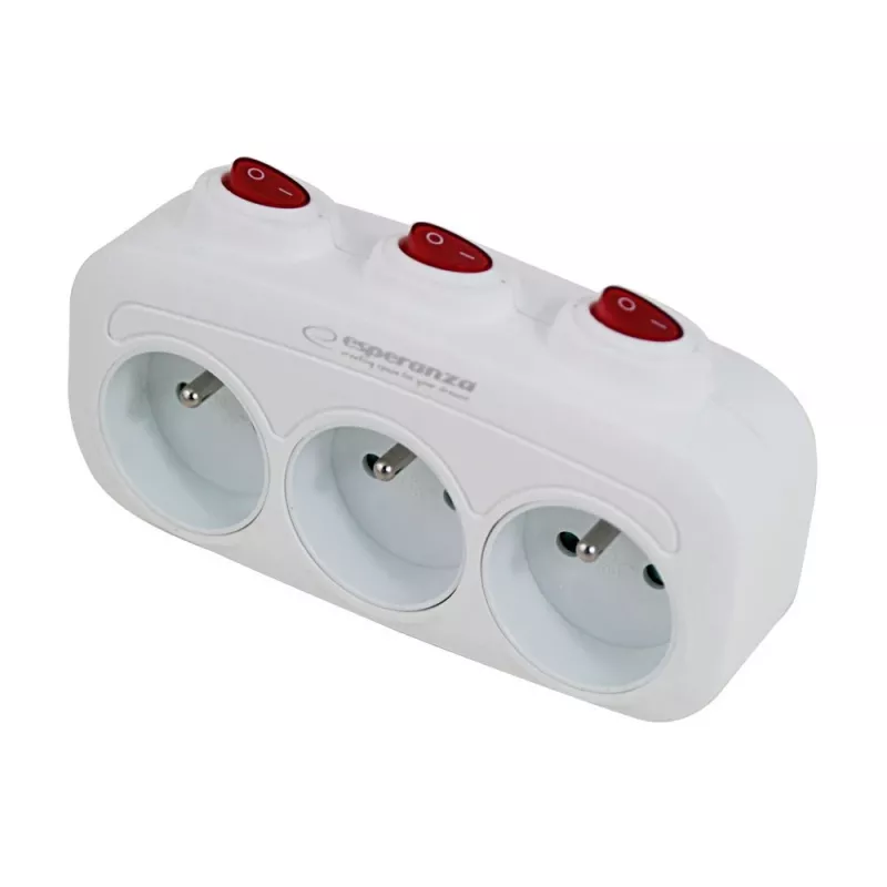 Esperanza ELK307W multipresa elettrica, 3 prese con interruttore, bianca