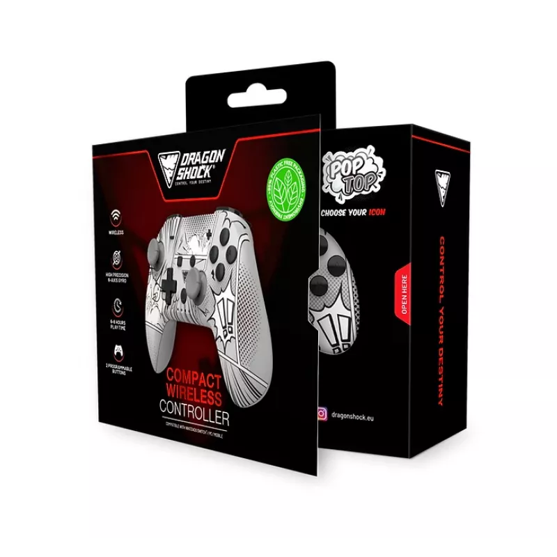 DragonShock PopTop Compact, gamepad, Nintendo Switch, pulsante Indietro, D-Pad, pulsante Home, tasto Reset, wireless, Bluetooth, USB Type-C