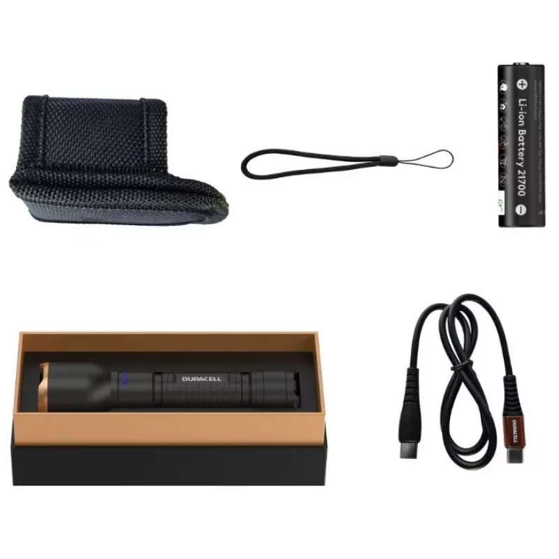 Torcia Duracell DF2500R — nera, torcia a mano ricaricabile