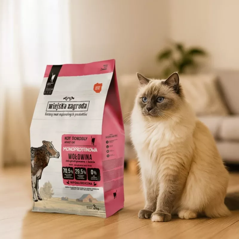 WIEJSKA ZAGRODA monoproteico manzo - cibo secco per gatti - 3 kg