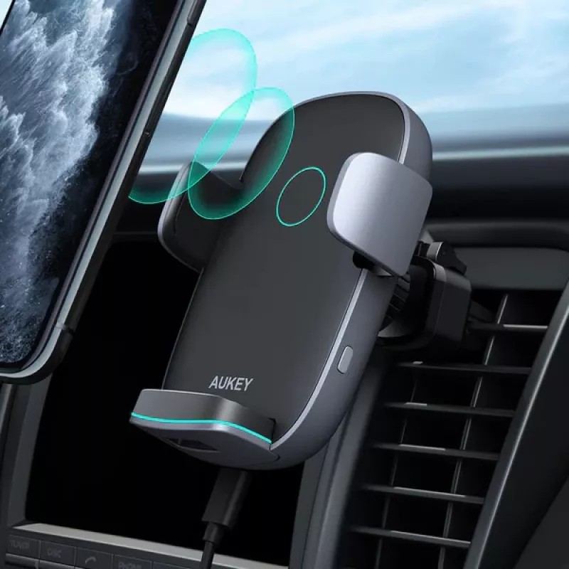 Supporto di ricarica wireless per auto Aukey HD-C52 — supporto auto compatibile Qi con angolo regolabile e ricarica wireless
