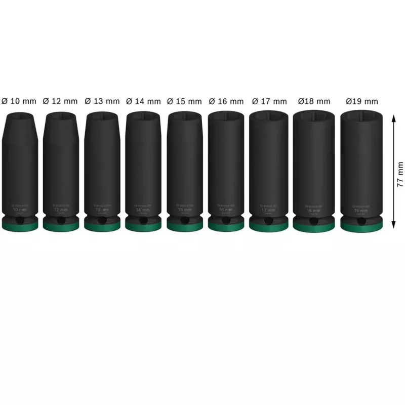 Bosch PRO 1/2 pollice set di bussole da 9 pezzi, bussole profonde nere