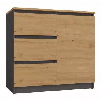 Comodino Top e Shop Topeshop 1D3S ANT/ART BA KPL — antracite e rovere, 3 cassetti, struttura in truciolare