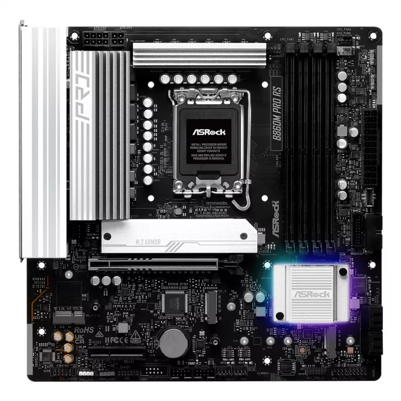 Scheda madre ASROCK B860M Pro RS — Intel B860, LGA 1851, micro ATX, DDR5, 4× DIMM, 2.5Gb LAN, 1×PCIe5 x16