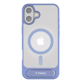 Custodia Torras Pstand Series per iPhone 16 — blu, slim fit con supporto integrato