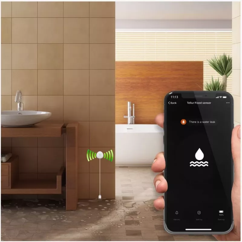 Sensore di allagamento Tellur WiFi AAA bianco – rilevatore d'acqua wireless, a batteria (AAA)