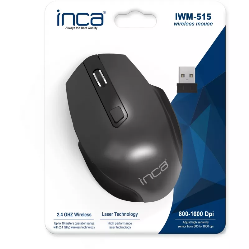 Mouse INCA IWM-515 wireless laser 800/1600 DPI nero retail - Mouse - 1.600 dpi