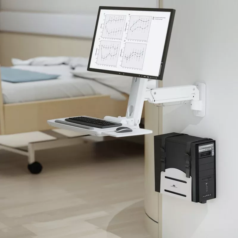 Supporto per CPU MACLEAN MC-116W, design regolabile in altezza e orientabile per il montaggio sottoscrivania