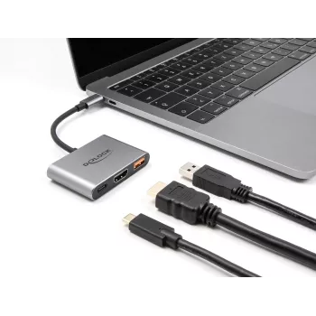 DeLOCK 61071 adattatore cavo video 0,1 m USB Type-C USB Type-C USB Type-A HDMI grigio
