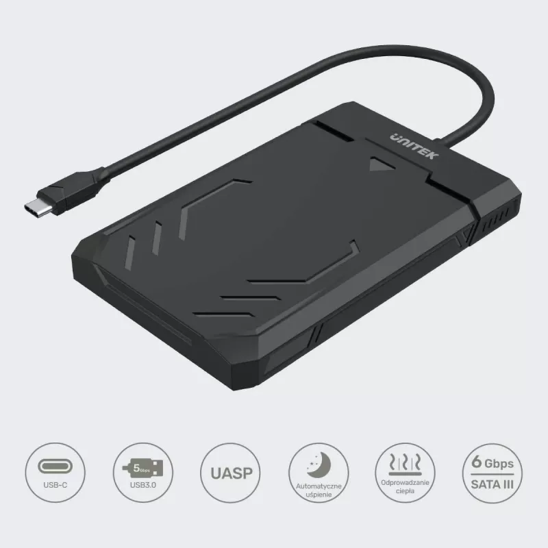Unitek Y-3036A - DiskGuard Raiden 2.5 case per HDD/SSD USB-C a SATA III 2,5 pollici