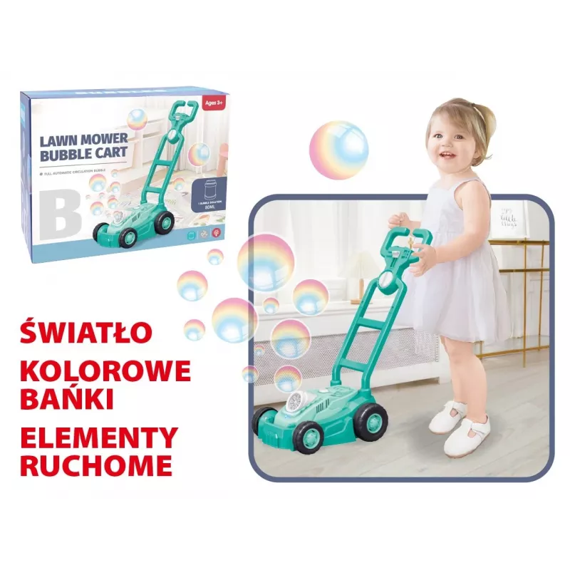 Tagliaerba con bolle di sapone Madej 007946 blu con bolle di sapone e suono realistico, giocattolo da esterno per bambini