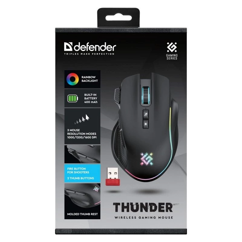 MOUSE DEFENDER GM-213 THUNDER RF 1600dpi 8P nero