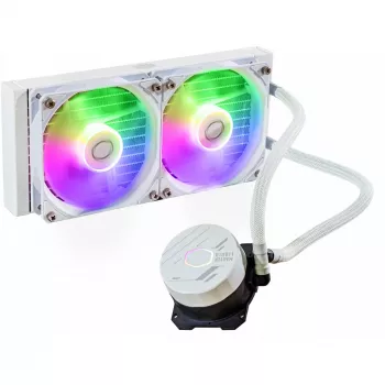 Kit raffreddamento a liquido Cooler Master MasterLiquid 240L Core ARGB bianco — radiatore 240 mm, ventola 120 mm, supporta LGA1700/AM5/AM4 e socket precedenti