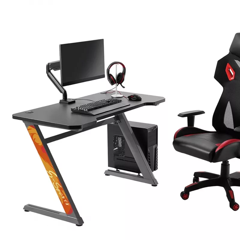 Scrivania gaming NanoRS RS120, design moderno, leggera e stabile (carico max 50 kg), nero e arancione
