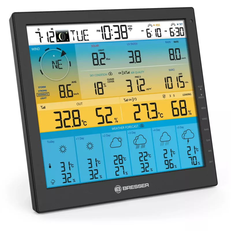 Bresser 7003220 Weather Center 7-in-1 Solar 6-Day 4cast Pro SF stazione meteo digitale, LCD, nera