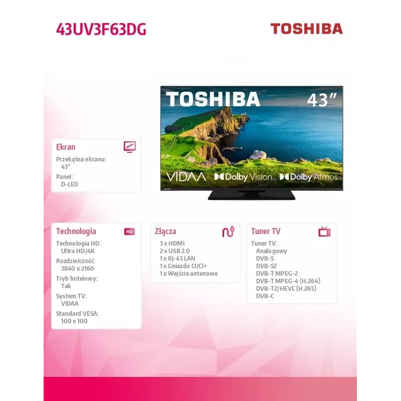 TV LED 43UV3F63DG 43 pollici display LED risoluzione 4K