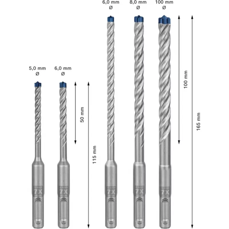 Bosch Expert SDS-plus-7X set di punte per martello, 5 pezzi, 5/6/8/10 mm