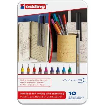 Penne fineliner Edding 55 set da 10 pz. – punte fini da 0,3 mm; colori assortiti