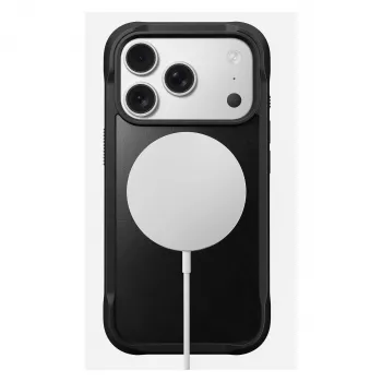 Custodia per smartphone Nomad Rugged Leather Case per Apple iPhone 17 Pro, pelle/TPU/PC/alluminio, per schermi da 16 cm (6,3 pollici), nero