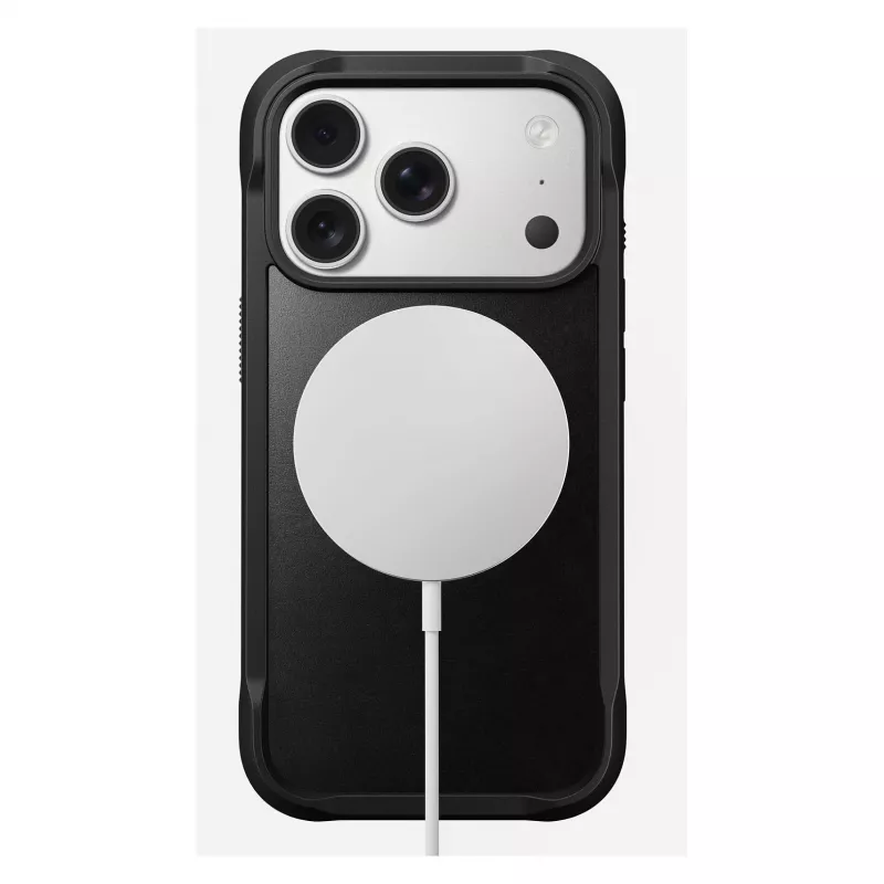 Custodia per smartphone Nomad Rugged Leather Case per Apple iPhone 17 Pro, pelle/TPU/PC/alluminio, per schermi da 16 cm (6,3 pollici), nero