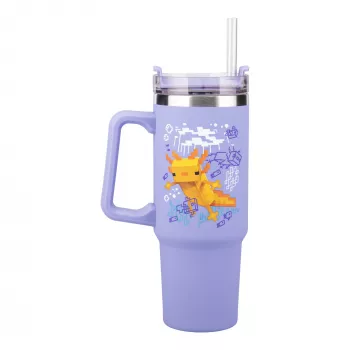 Bicchiere termico con cannuccia Paladone Minecraft viola, 900 ml