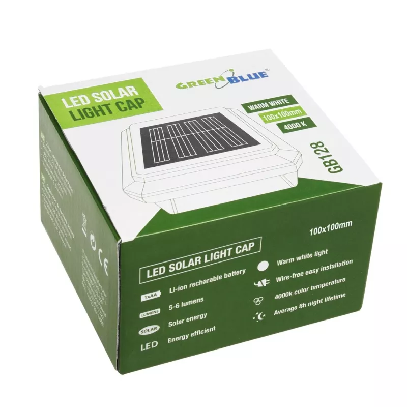 GB128 Lampada solare LED per pali di recinzione e giardino, nero - verde blu