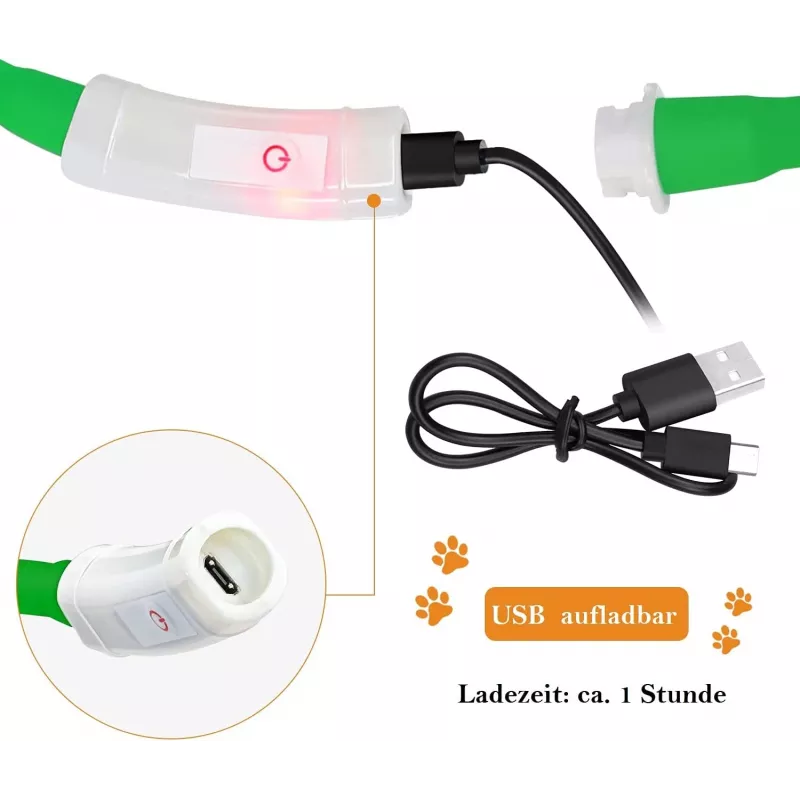 Collare LED Anicoll verde per cani e gatti modello illuminazione ricaricabile