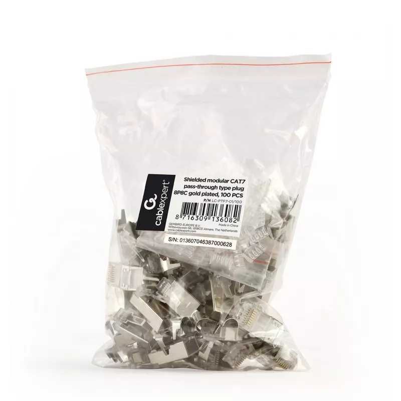 Connettore maschio RJ45 GEMBIRD CAT7 8P8C placcato oro 15µ FTP/SFTP, confezione da 100
