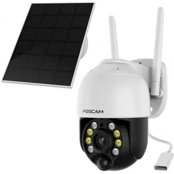 Foscam B4 telecamera di sicurezza IP Wi-Fi per esterni, dome, 4 MP (2560 x 1440), con pannello solare, a batteria, brandeggio, zoom digitale 6x, bianca